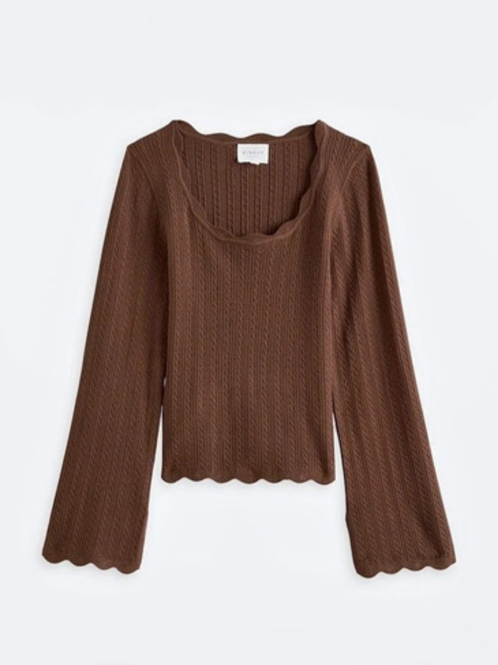 Pink Lily Lenny Brown Scallop Trim Top Brown